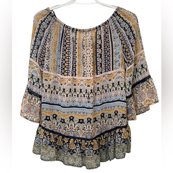 Democracy Boho Off Shoulder Peasant Top S Bell Sleeve - Picture 3 of 7